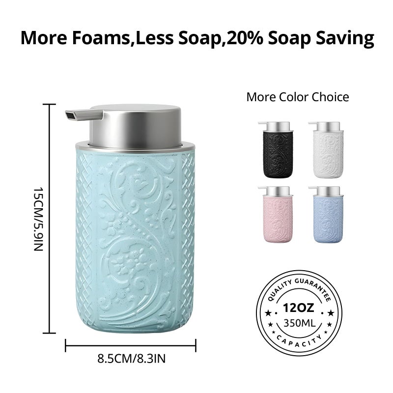 QQ Studio 12OZ/350ML Ceramic Foaming Soap Dispenser Empty Hand Soap Dispenser Refillable Lotion Containers with Pump - Image 2